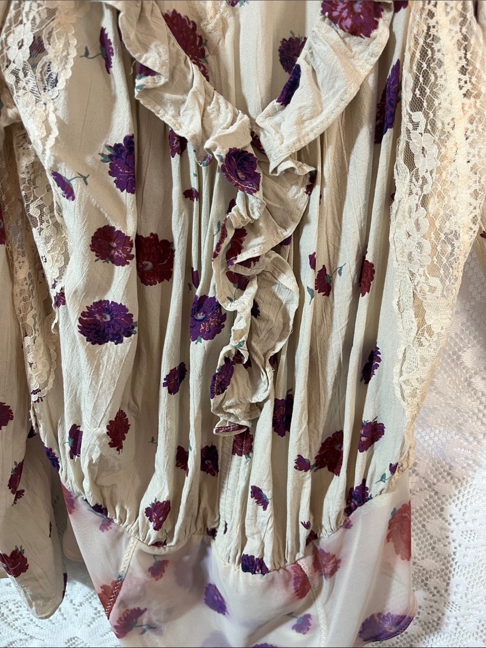 Free People Intimately Floral Ruffled Bodysuit with Ruffles and Lace Trim M - Picture 7 of 8